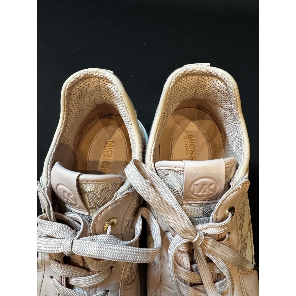 Michael Kors Muse Trainer Women's Low Top Lace Up Logo Sneakers Pink Gold Trim - Picture 11 of 14